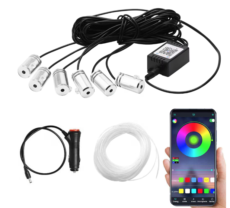 Kit 4 Benzi LED Lumini Ambientale auto RGB Control din Aplicatie Telefon